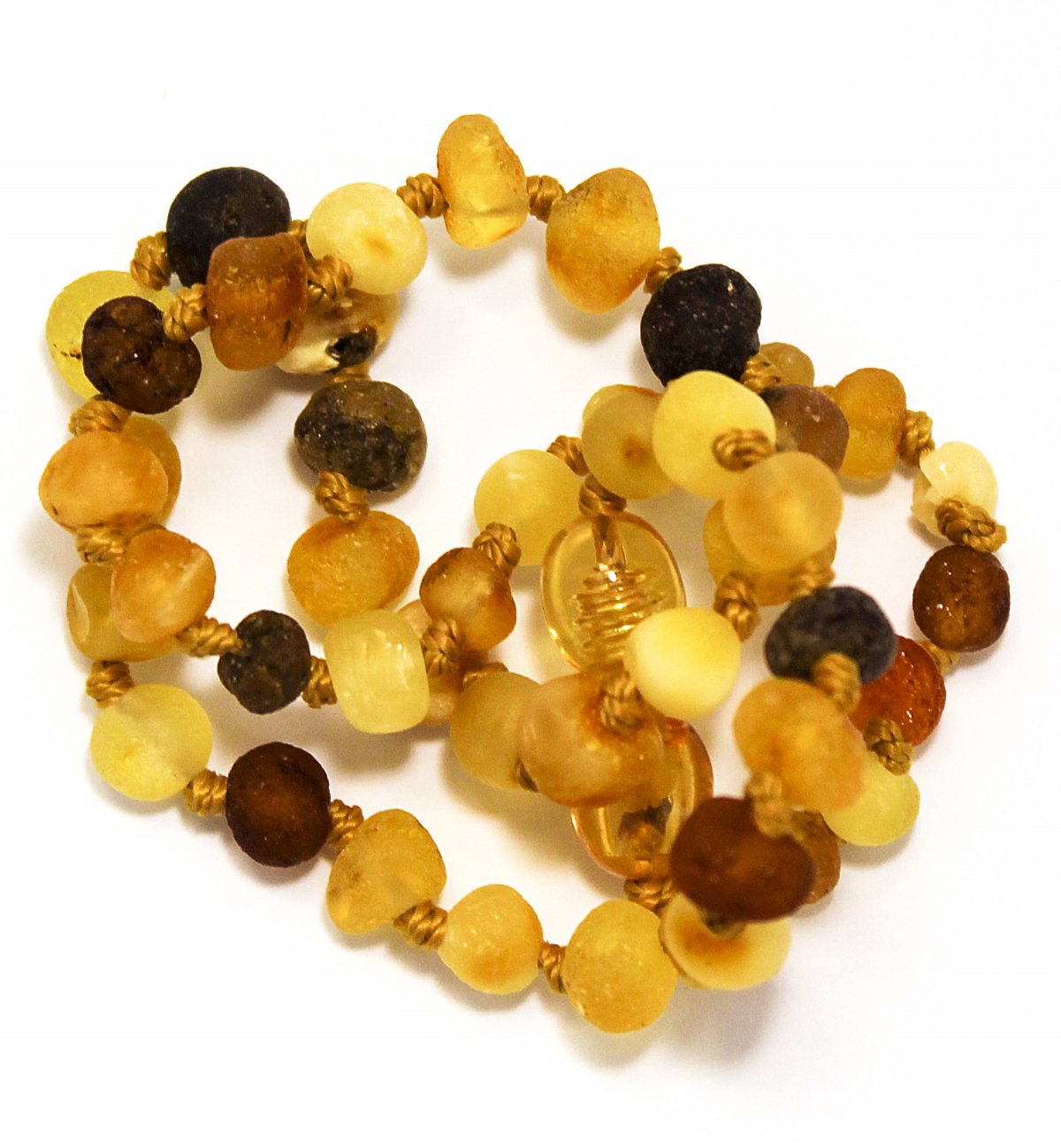 Safety amber necklace for baby with multicolored round pearls Kadolis