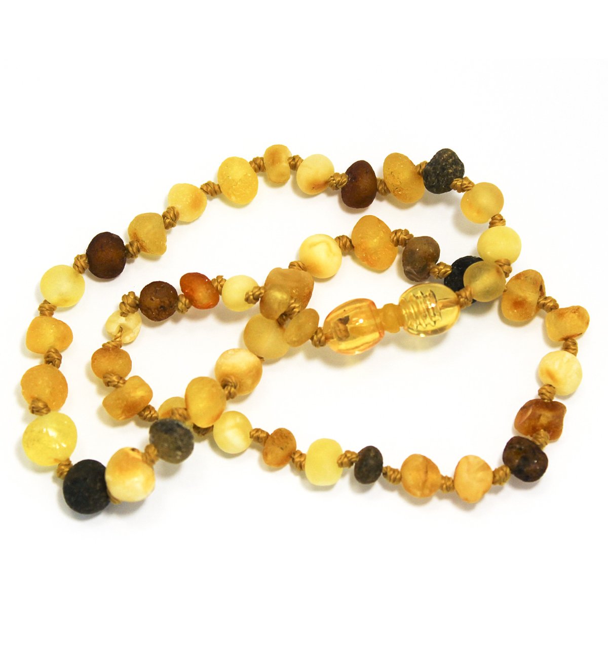 Safety amber necklace for baby with multicolored round pearls Kadolis