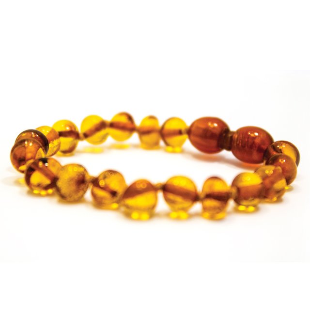 Bracelet bébé -ambre véritable - sécurisé-perles rondes - coloris miel