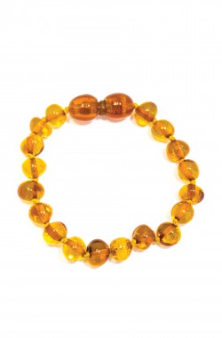 Baby amber bracelet with honey round pearls and safety clasp
