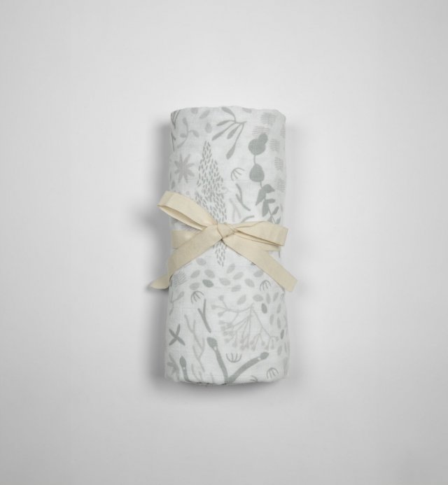 Lange motif Yukari douceur peach et tilleul en Coton Bio certifié GOTS 70x70 cm