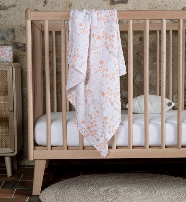 Lange spécial emmaillotage motif Yukari douceur en Coton Bio certifié GOTS grande taille 120x120 cm