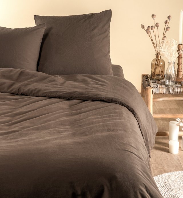 Parure de lit en satin de coton bio lavé pour lit 140x190 160x200 180x200cm
