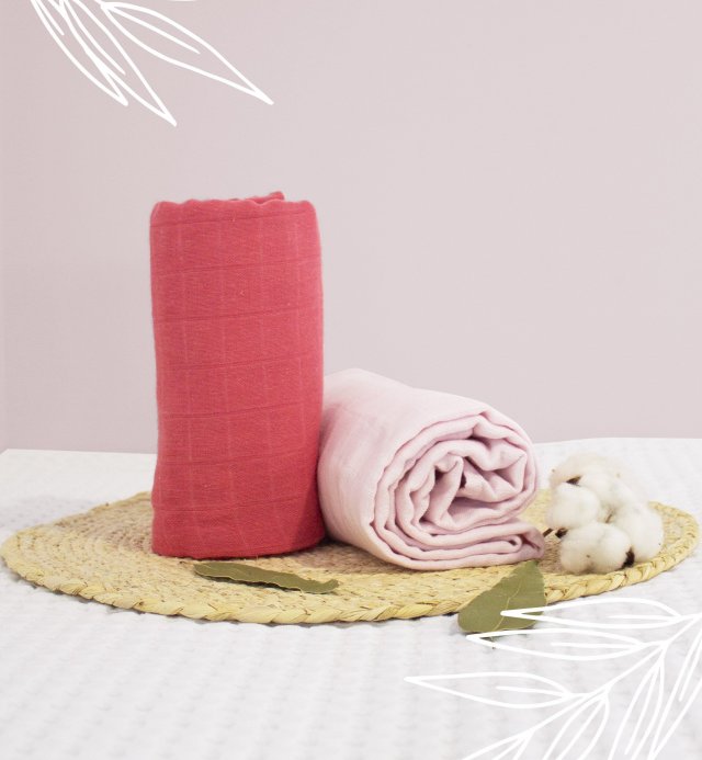 Set aus 2  ultraweichen Maxi-Mullwindeln aus TENCEL™ und Bio-Baumwolle unifarben 120x120 cm