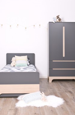 Cama de madeira para crianças com gaveta de cama de antracite/ madeira