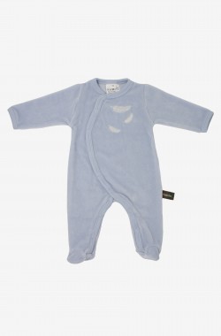 Pijama bebê em algodão orgânico padrões de penas brancas