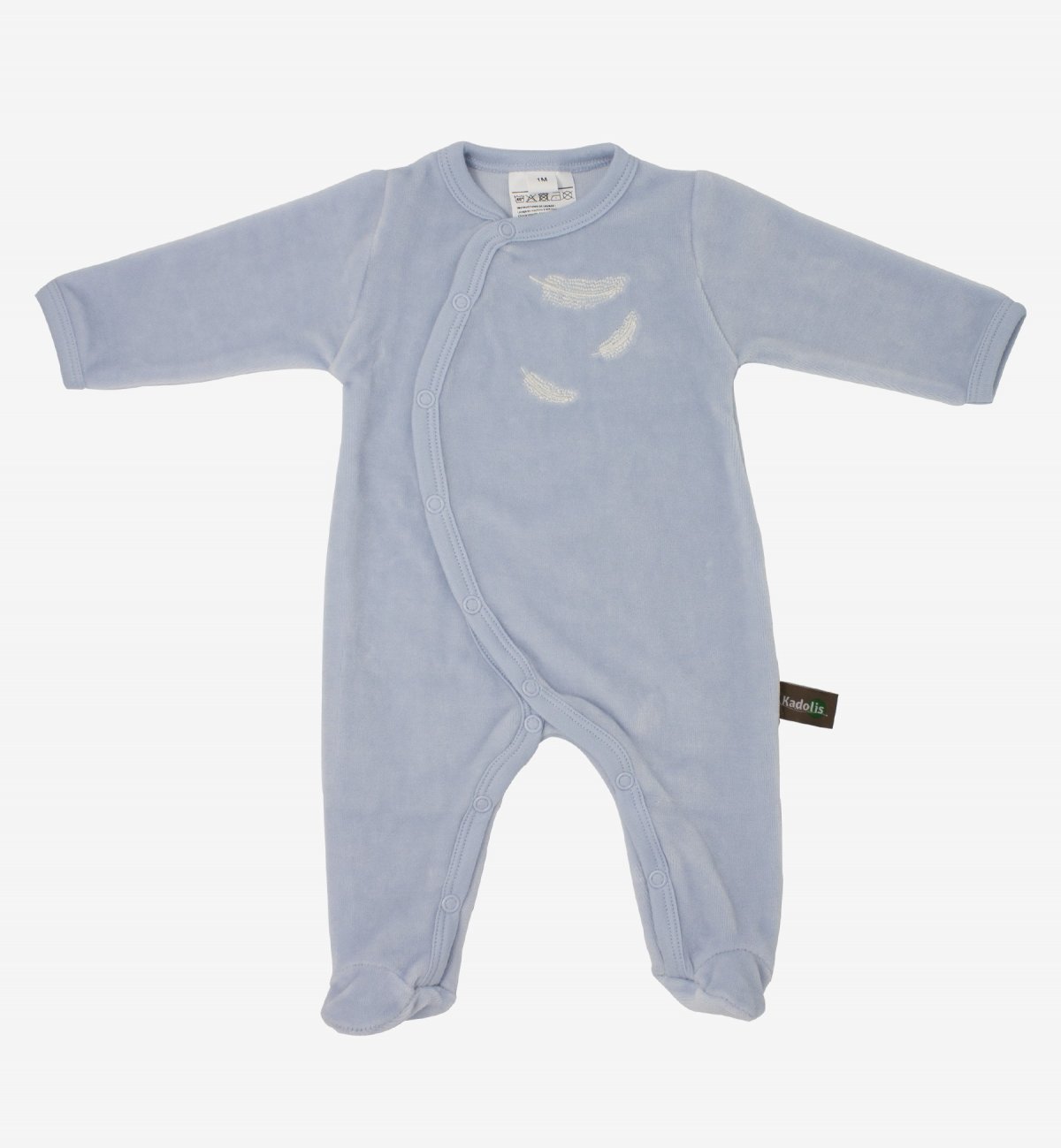 Pijama bebê em Algodão Orgânico com padrões de penas brancas Kadolis