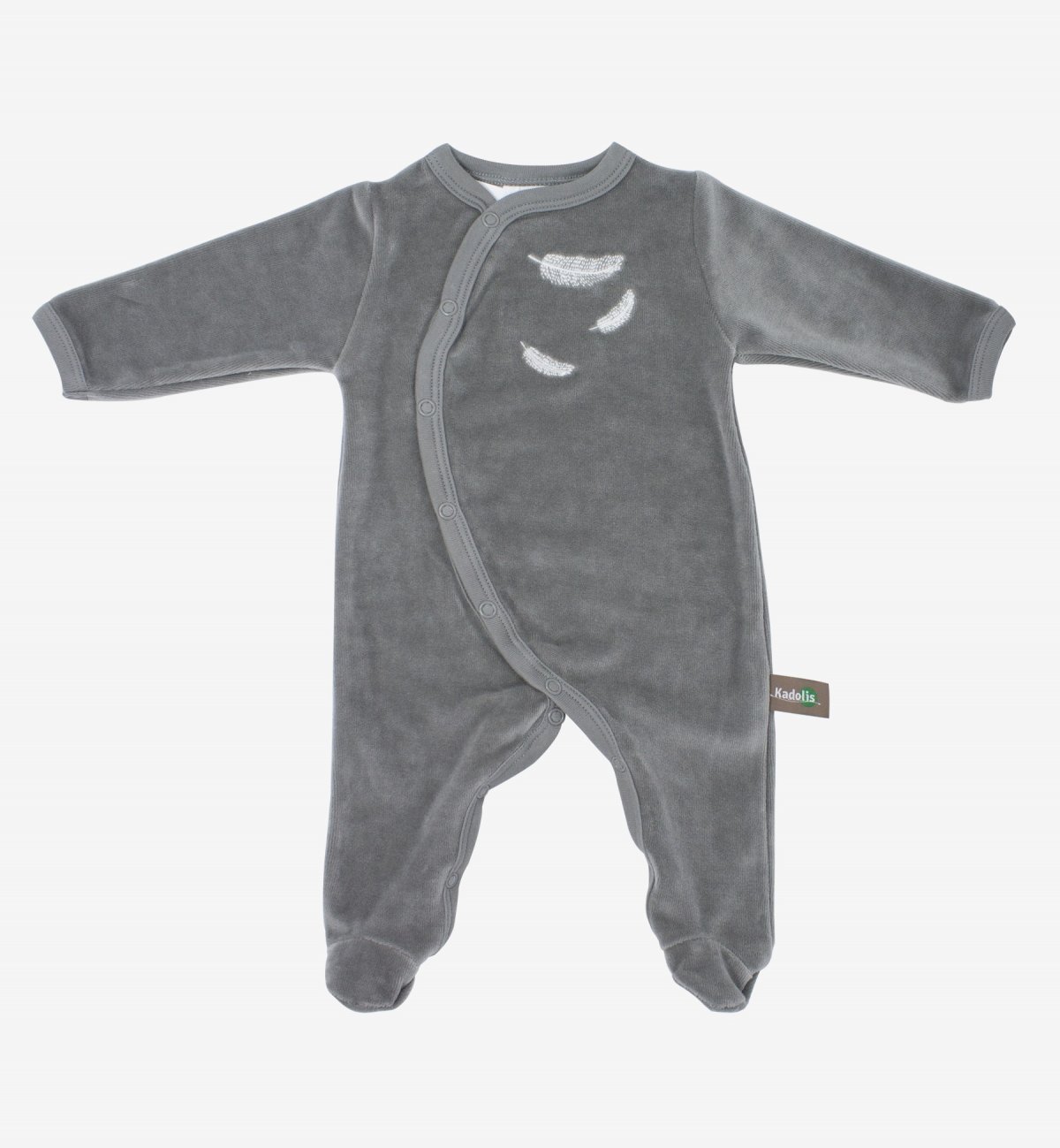 Pijama bebê em algodão orgânico com padrões de penas brancas Kadolis