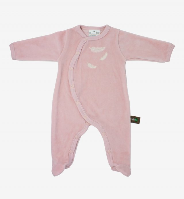 Pijama bebê em Algodão Orgânico com padrões de penas brancas Kadolis