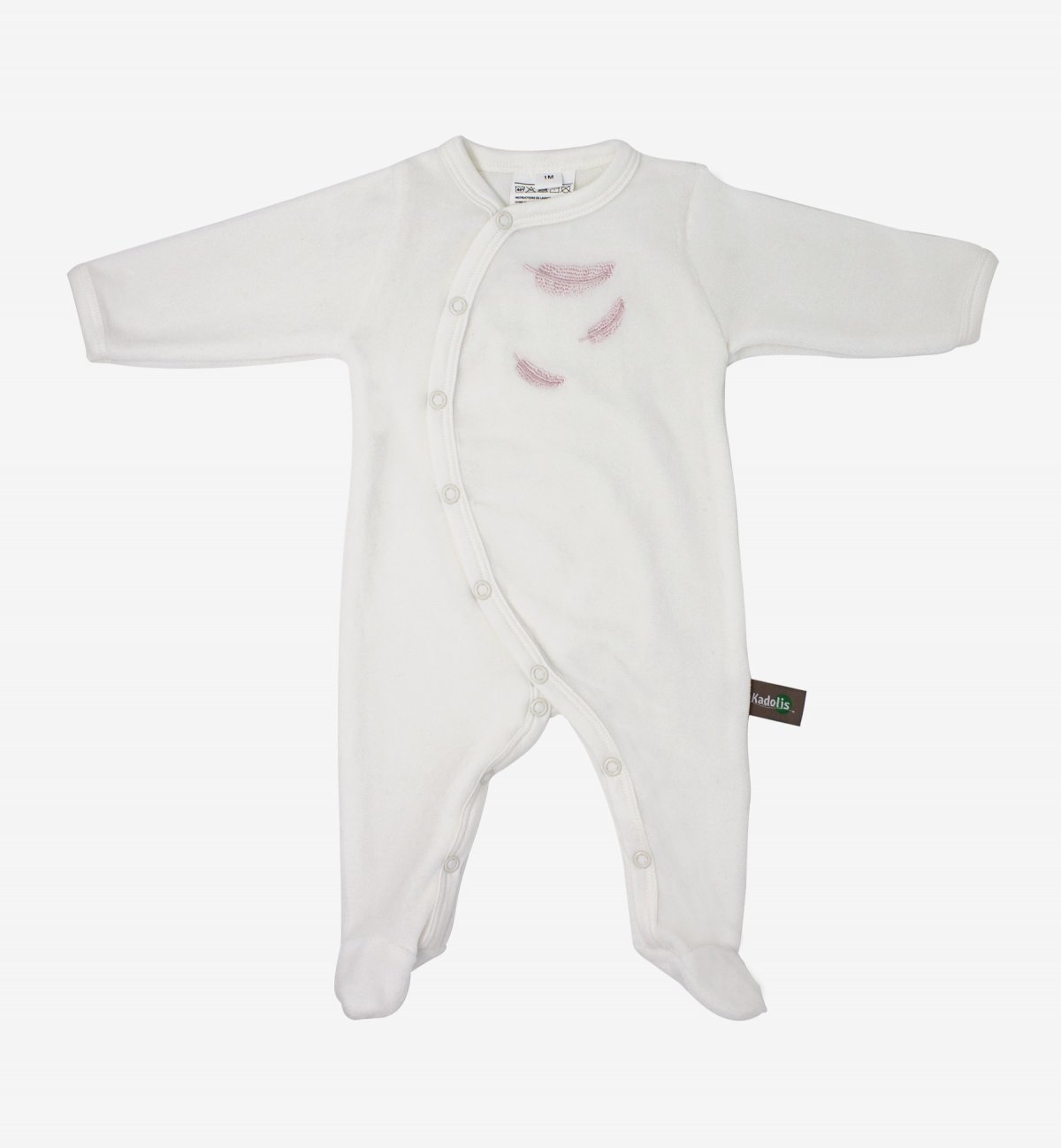 Pijama de bebé en Algodón Orgánico con estampados de plumas de colores bordados
