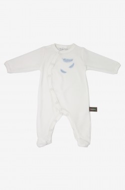 Pijama de bebé en algodón orgánico con estampados de plumas de colores
