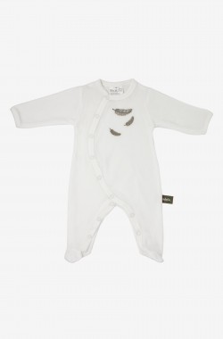 Pyjama bébé en coton bio à motifs plumes colorées