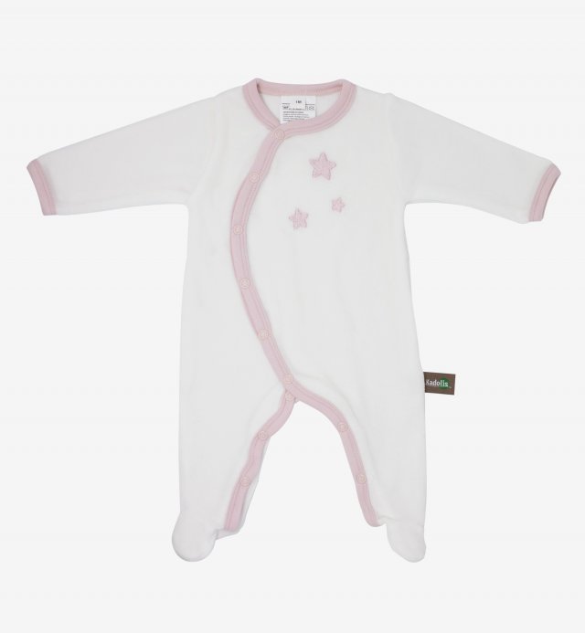Pijama bebê em Algodão Orgânico cor branca com padrões de estrela Kadolis