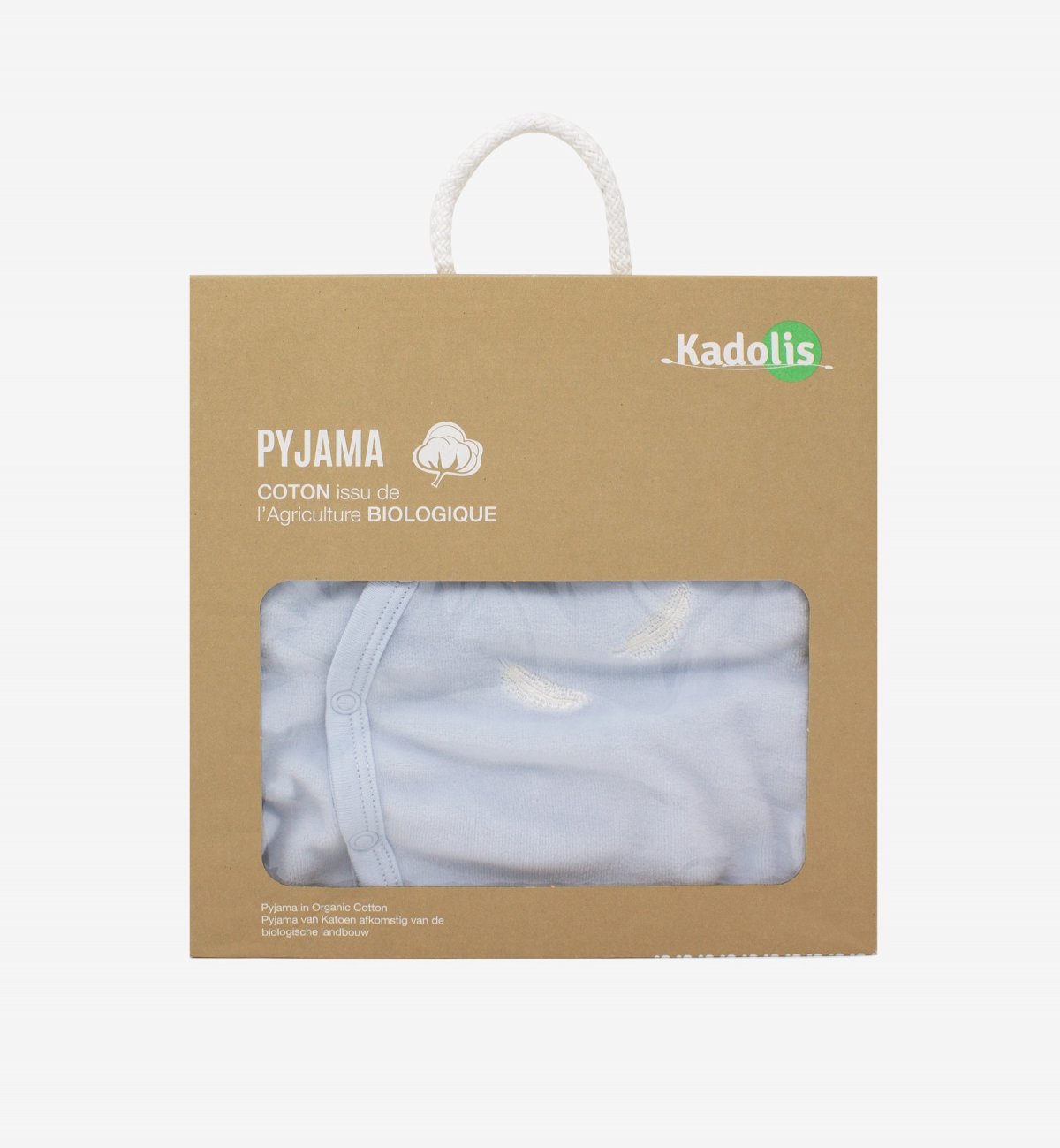 Baby pyjamas in Organic Cotton with white feather patterns Kadolis