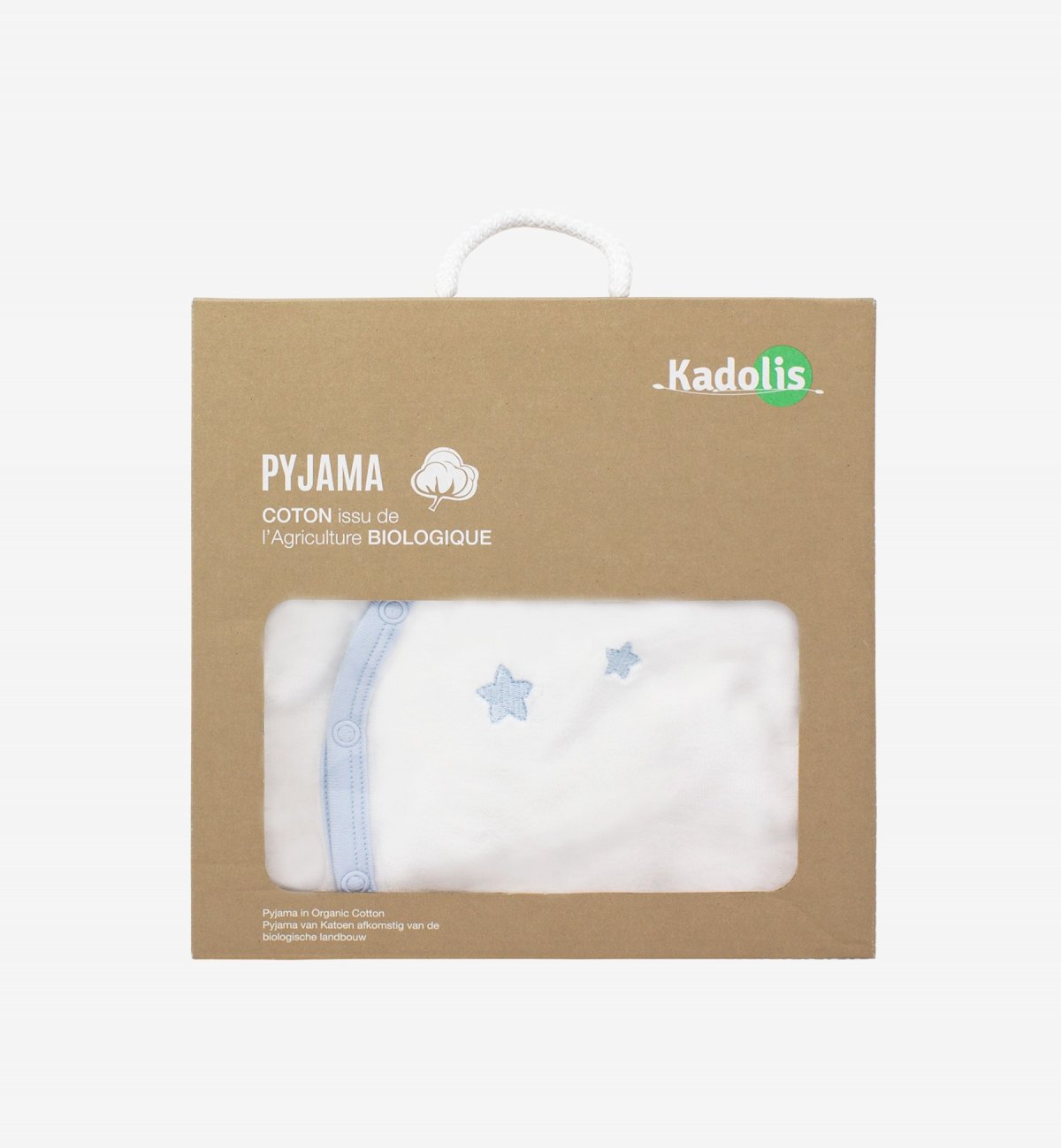 Baby-Pyjama in Bio-Baumwolle weiß mit Kadolis-Sternenmuster