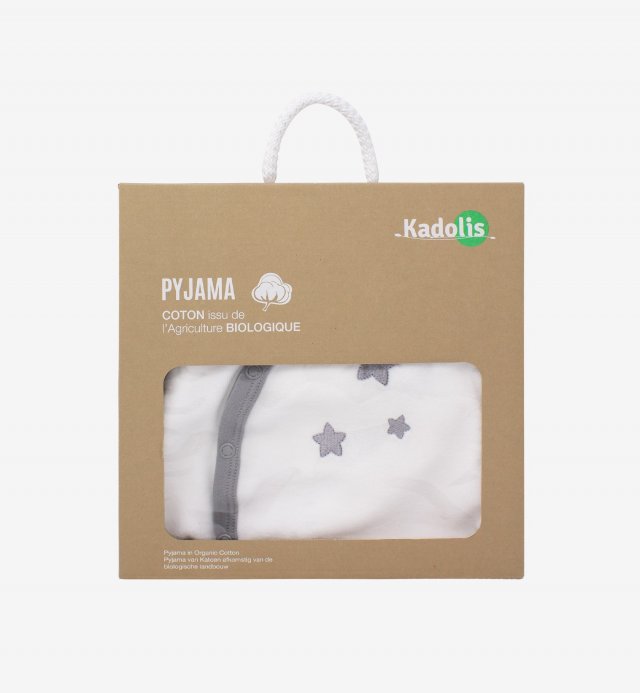 Pijama bebê em Algodão Orgânico cor branca com padrões de estrela Kadolis
