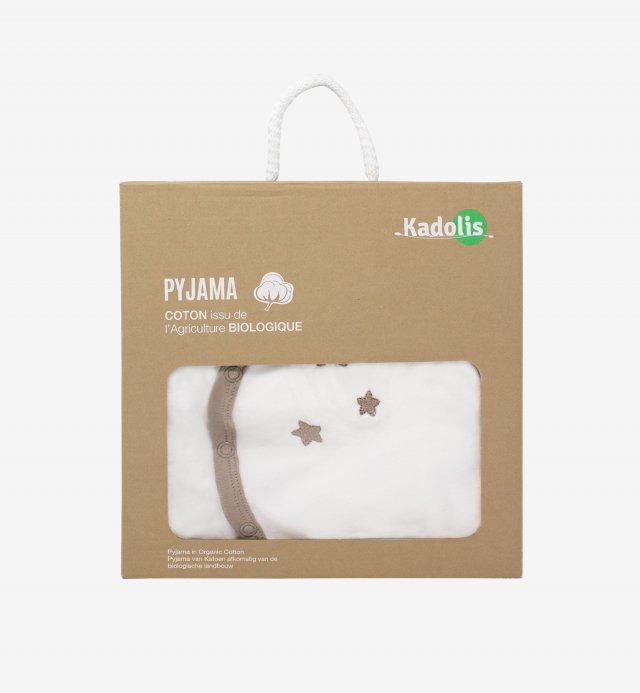 Baby pyjamas in Organic Cotton white color with Kadolis star patterns