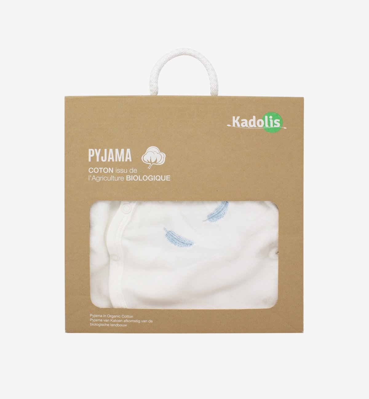 Pijama bebé em Algodão Orgânico com padrões de penas coloridas Kadolis