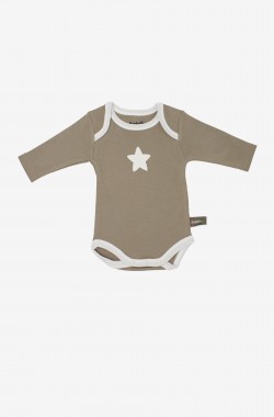 Bodies pour bébé à manches longues en Coton Biologique taupe avec motifs étoiles