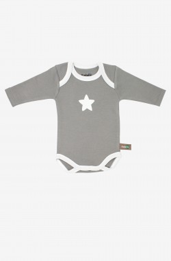 Bodies pour bébé à manches longues en Coton Biologique gris avec motifs étoiles