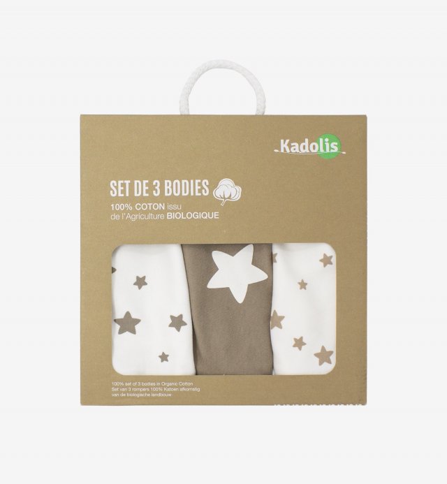 3 bodies -manches longues- Coton Bio - motifs étoiles -0 à 18mois