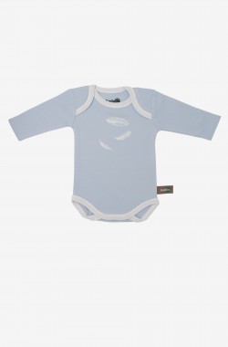 Bodies bébé à manches longues en Coton Biologique bleu à motifs plumes.