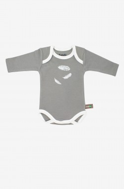 Long sleeved bodysuit in organic cotton with feather patterns (x 3) Kadolis