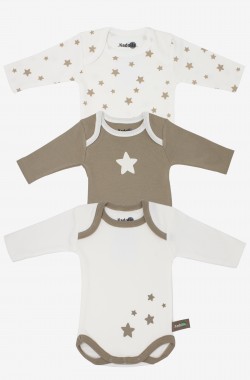 Body de manga larga en algodón orgánico con estampado de estrellas (juego de 3)