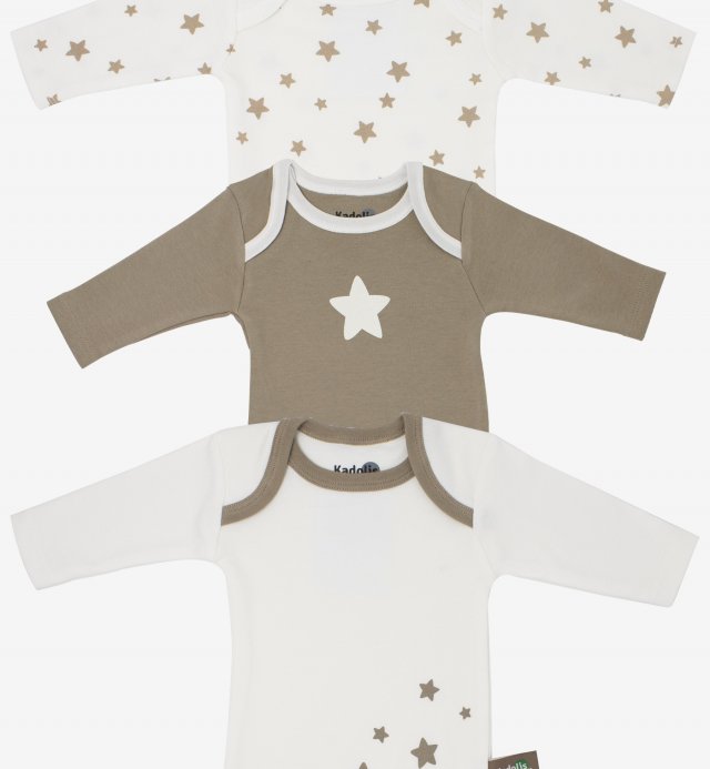 3 bodies -manches longues- Coton Bio - motifs étoiles -0 à 18mois