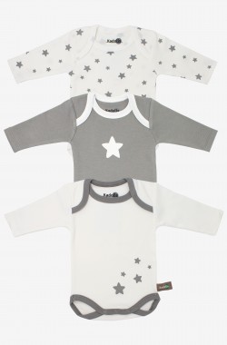 Corpo manga comprida em algodão orgânico padrão estrela (conjunto de 3)