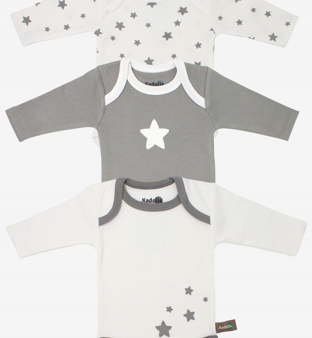 Long sleeved bodysuit in Organic Cotton with star patterns (x 3) Kadolis