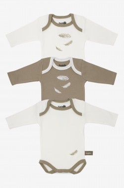 Body de manga larga en algodón orgánico con motivos de plumas (juego de 3)
