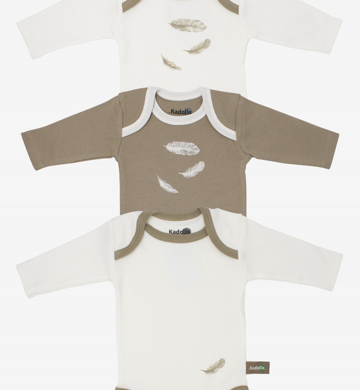Body de manga comprida em Algodão Orgânico com padrões de penas (x 3) Kadolis