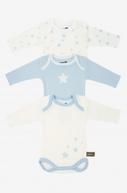 Organic cotton long-sleeved bodysuit with stars pattern (set of 3)