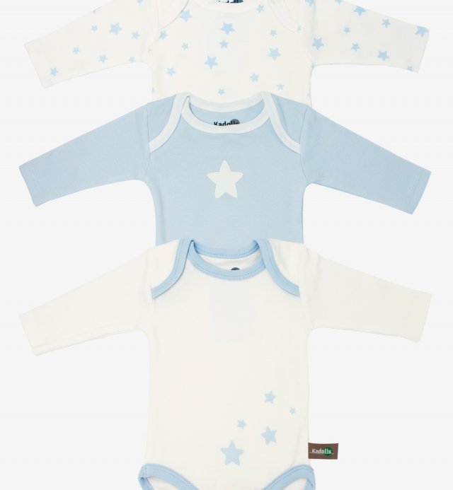 Long sleeved bodysuit in Organic Cotton with star patterns (x 3) Kadolis