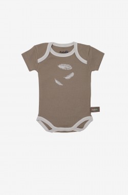 Lot de 3 bodies bébé à manches courtes en Coton Biologique taupe avec motifs plumes