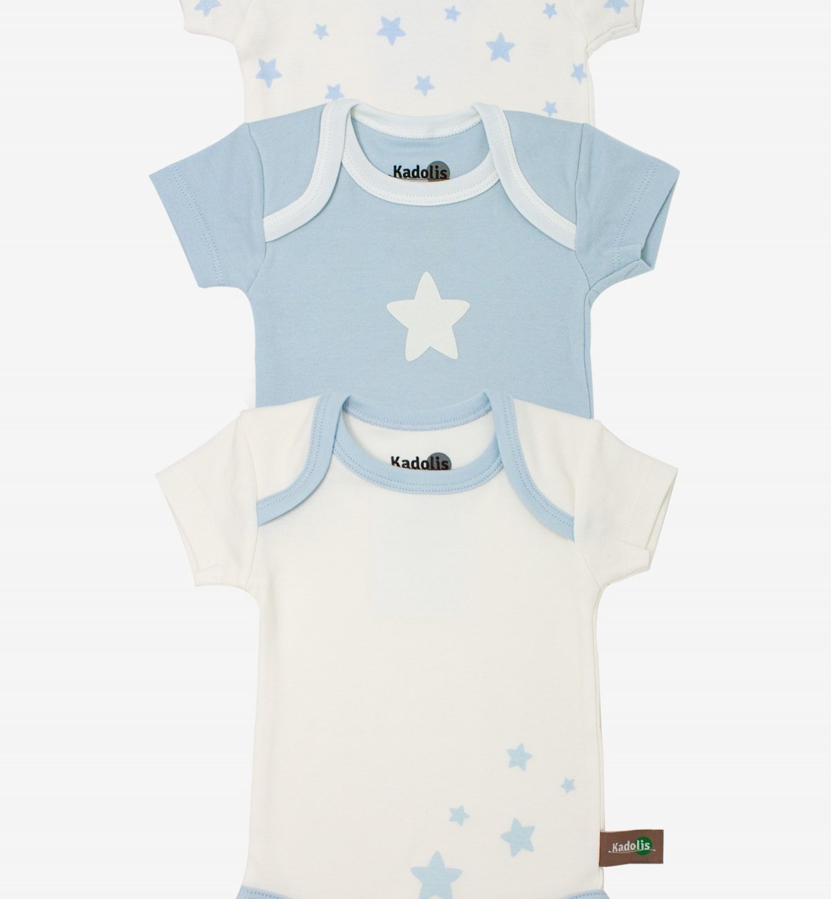 Short sleeved bodysuit in Organic Cotton with star patterns (x 3) Kadolis