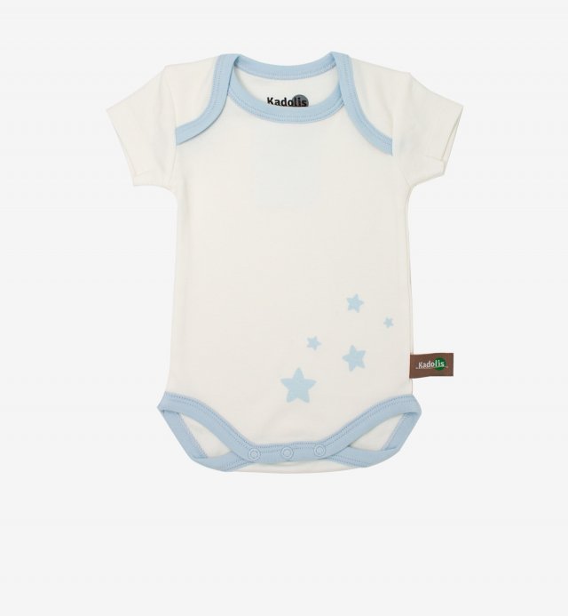 Short sleeved bodysuit in Organic Cotton with star patterns (x 3) Kadolis