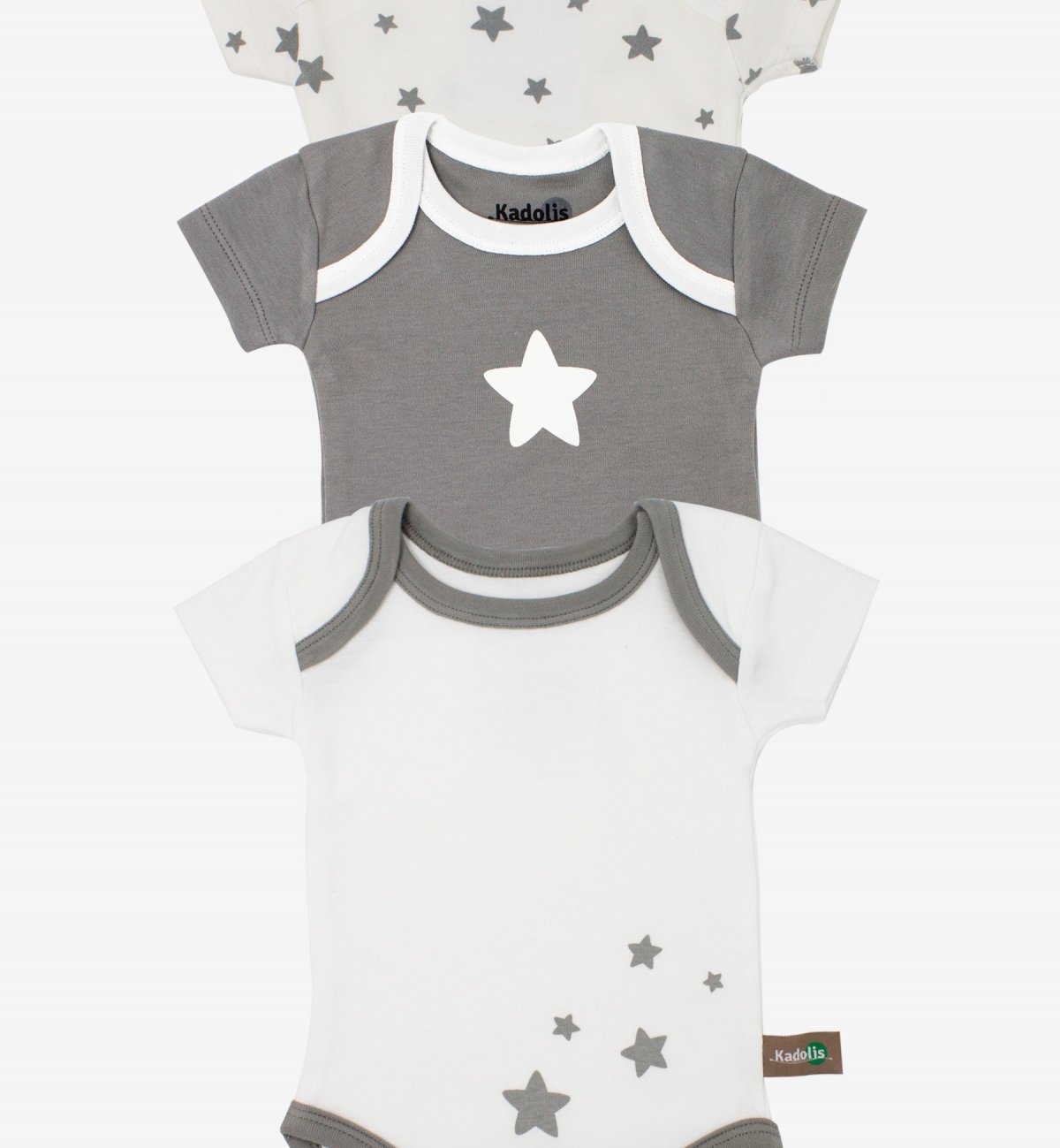 Short sleeved bodysuit in Organic Cotton with star patterns (x 3) Kadolis