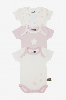 Short-sleeved organic cotton bodysuit with star pattern (set of 3)