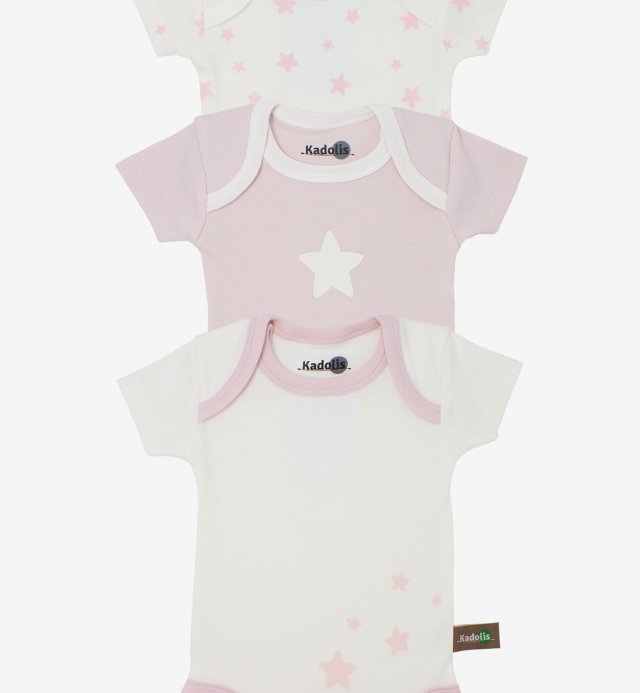 Short sleeved bodysuit in Organic Cotton with star patterns (x 3) Kadolis