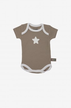Bodies bébé à manches courtes en Coton Biologique taupe à motifs étoiles