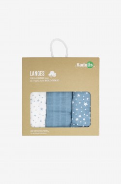 Set of 3 Organic Cotton nappies with star patterns 70x70 cm Kadolis