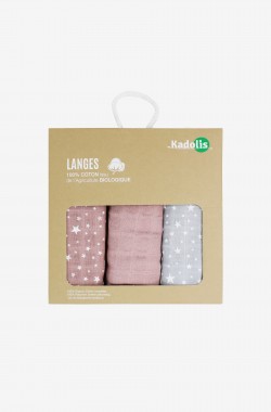 Set of 3 Organic Cotton nappies with star patterns 70x70 cm Kadolis