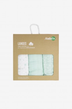Set de 3 pañales de algodón orgánico con estampado de estrellas 60x60 cm Kadolis