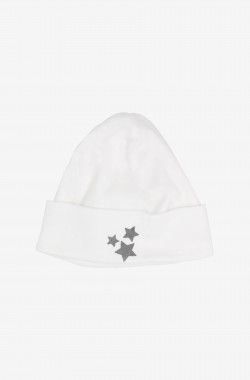 Conjunto de nascimento em algodão orgânico: chapéu e luvas com motivos em estrela