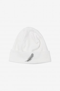 Birth set in Organic Cotton: hat and mittens with feather pattern