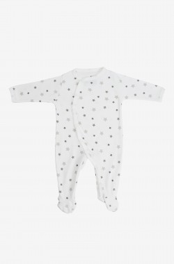 Pijama bebé verão em tricô algodão orgânico padrões estrela cinzenta