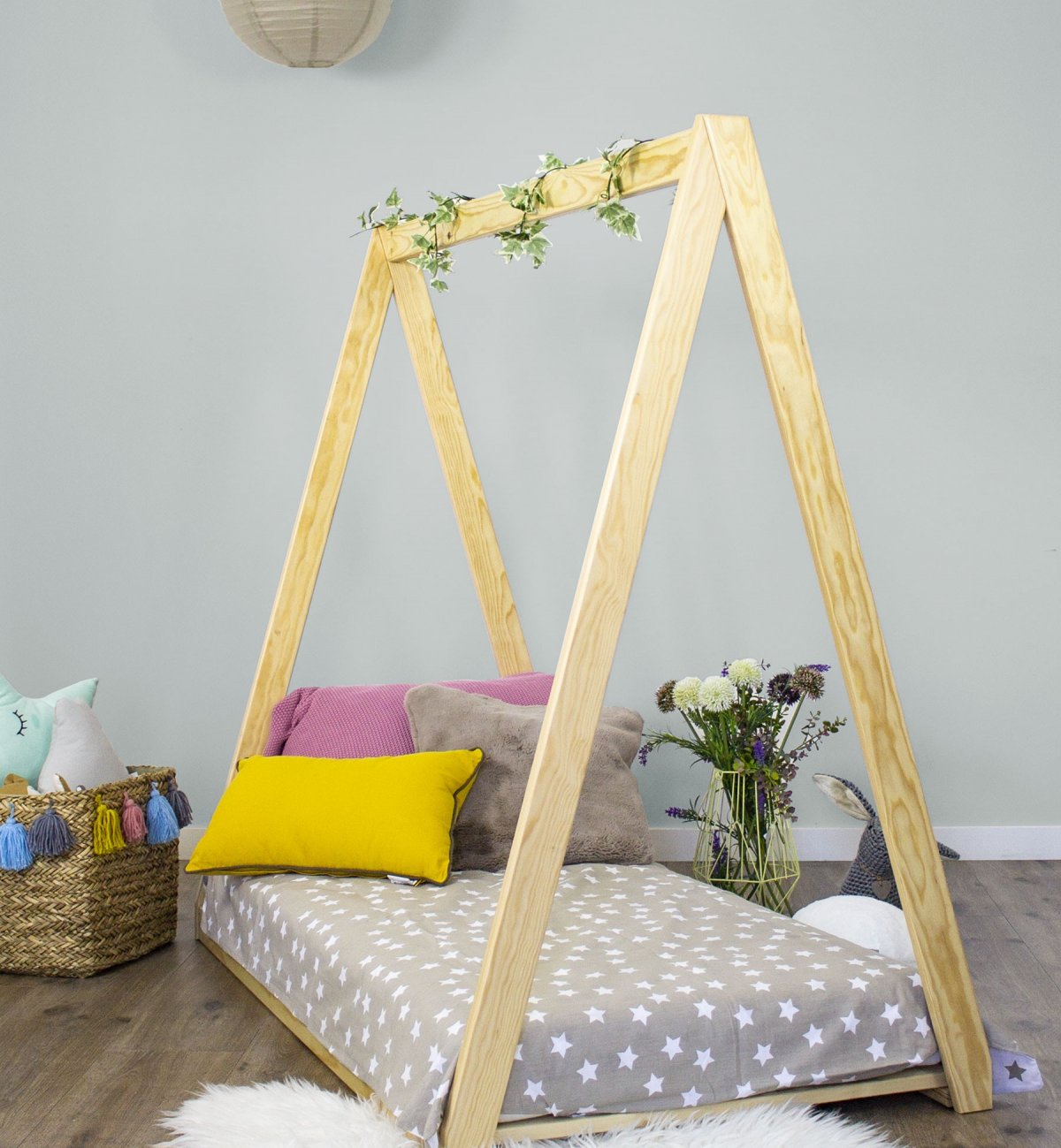 Cama de tepee de madeira Calvi para crianças Kadolis (90x190 cm ou 90x200 cm)