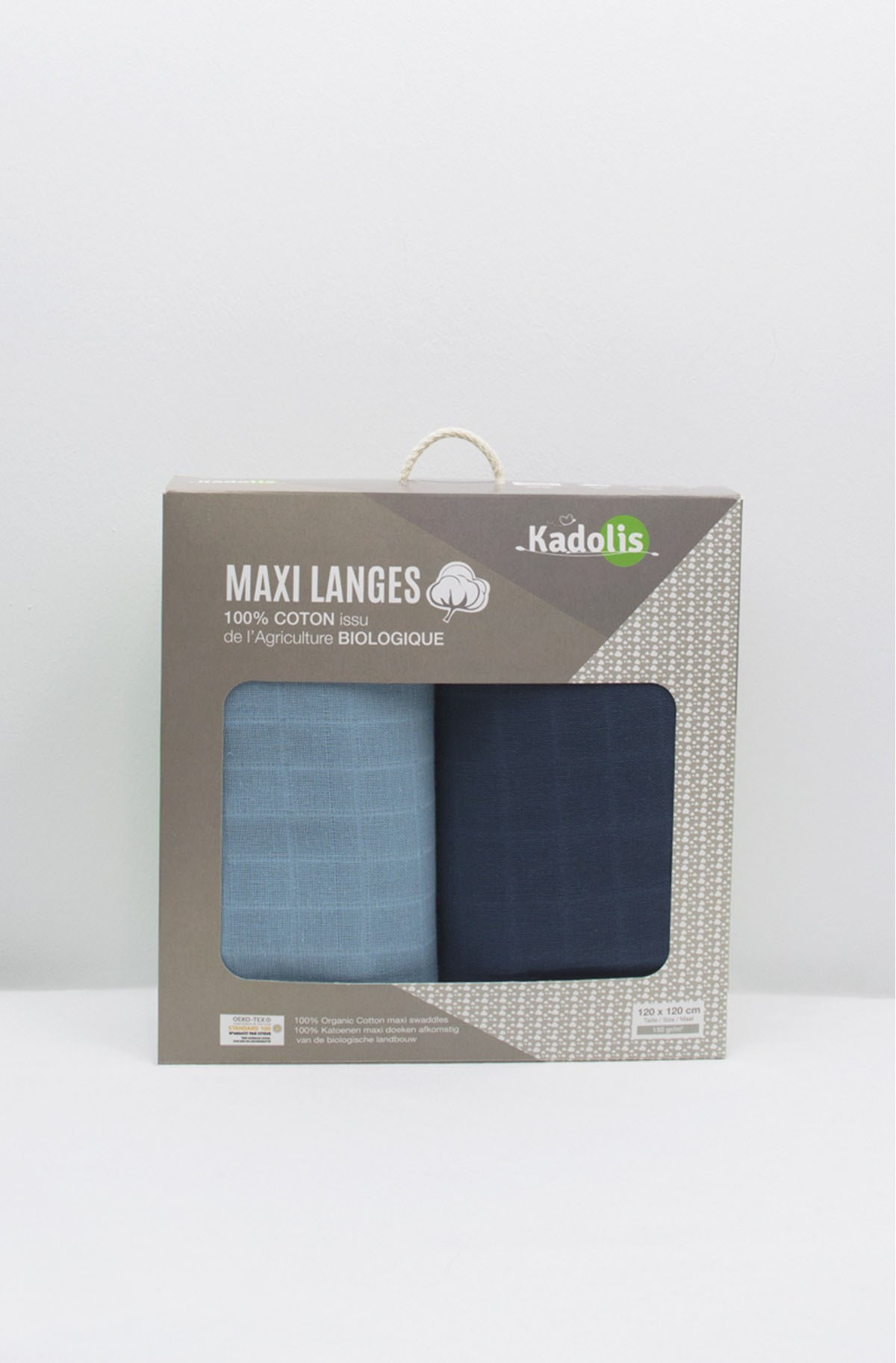 Set of 2 Organic Cotton diapers plain colors 120x120 cm Kadolis